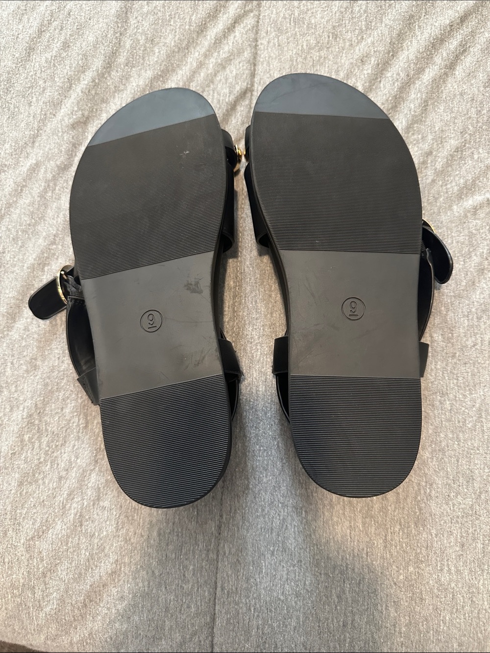 Target Black Sandals with Gold Accents and Toe Loop - Picture 3 of 4